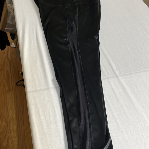 ADIDAS size large black leather like leggings with mesh stripe down each leg - Picture 11 of 13